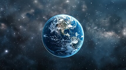 Obraz premium Stunning Image of Earth in Outer Space, Showing Planet's Vibrant Blue Oceans and Continent Details, Surrounded by the Vast Universe and Distant Stars