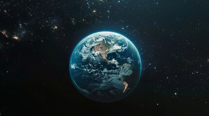 Stunning Image of Earth in Outer Space, Showing Planet's Vibrant Blue Oceans and Continent Details, Surrounded by the Vast Universe and Distant Stars