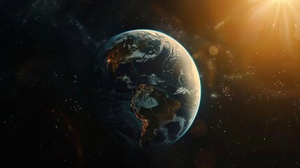 Fototapeta premium Stunning Image of Earth in Outer Space, Showing Planet's Vibrant Blue Oceans and Continent Details, Surrounded by the Vast Universe and Distant Stars