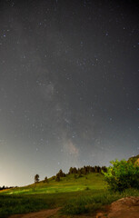 Milky Way over the beautiful mountains and blue sky at night in summer. Boulder Colorado, United state.