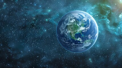 Obraz premium Stunning Image of Earth in Outer Space, Showing Planet's Vibrant Blue Oceans and Continent Details, Surrounded by the Vast Universe and Distant Stars