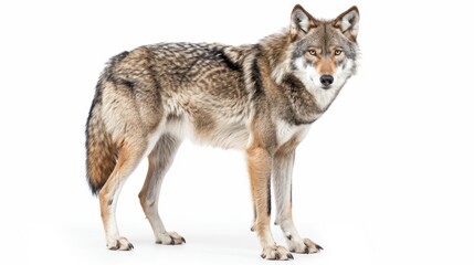 Fototapeta premium Eurasian Wolf full body clearly photo on white background 