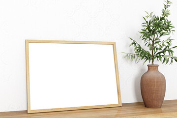 wood frame mockup in boho style, A4 frame mockup, 3d render