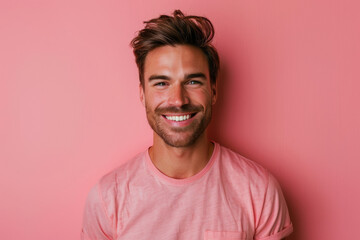Obraz premium A close up portrait of a young man with a subtle smile