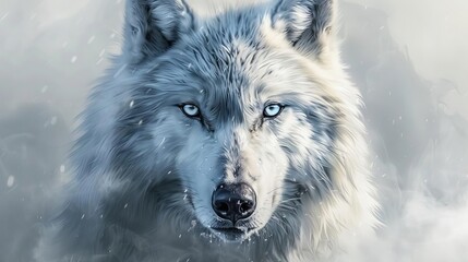 majestic arctic wolf portrait with fierce observant eyes wildlife digital painting