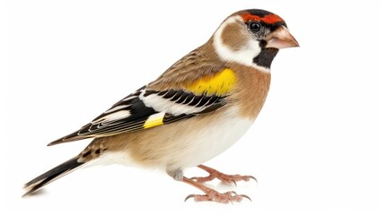 Fototapeta premium European Goldfinch full body clearly photo on white background , 