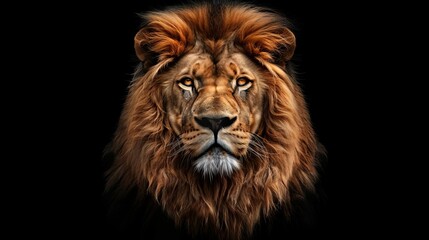 Naklejka premium majestic lion portrait on black background powerful wildlife animal digital painting