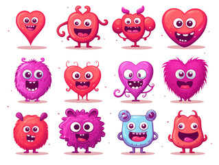 Cute monster characters set for Valentine's day vector illustration © Pickoloh