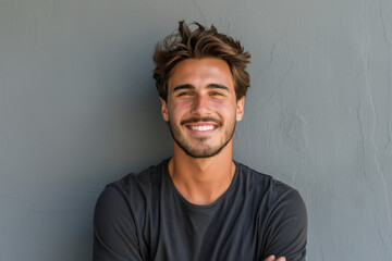 Fototapeta premium A close up portrait of a young man with a subtle smile