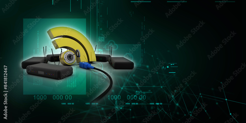 Poster 3d rendering transmitter wifi 5g