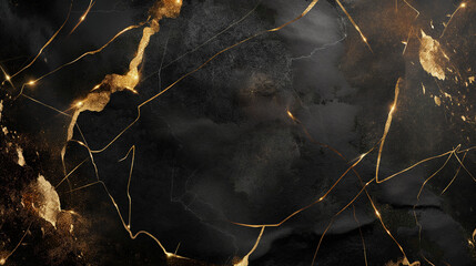 Luxurious Black Marble Texture with Golden Veins