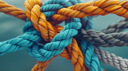 metaphorical representation of collective effort integration and unity depicted as diverse ropes intertwined in a cohesive partnership conceptual 3d render