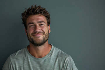 Obraz premium A close up portrait of a young man with a subtle smile