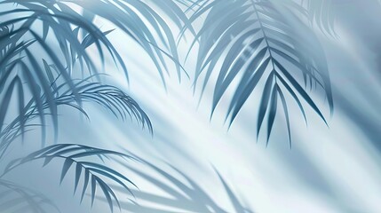 minimal abstract background with blurred palm leaf shadows on light blue wall spring or summer product presentation digital illustration