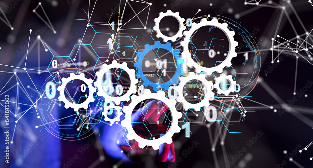 Poster neural network 3d illustration. big data and cybersecurity