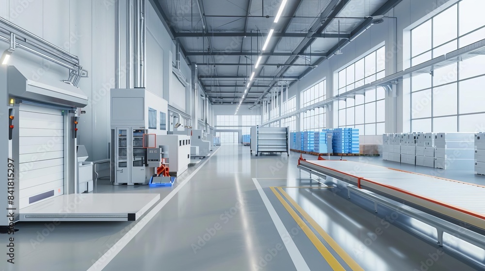 Aufkleber modern logistics center interior with sleek machinery and efficient automation 3d render in realisti