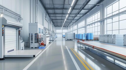 modern logistics center interior with sleek machinery and efficient automation 3d render in realistic style