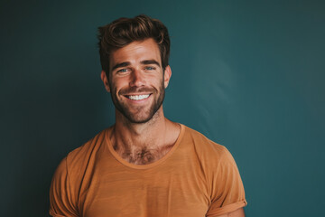 Obraz premium A close up portrait of a young man with a subtle smile