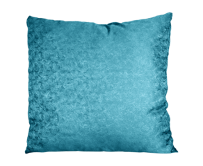 shiny blue velvet square pillow isolated on background with clipping path for decoration. cushion blue pillow for displayed in living room, bedroom, hotel. premium quality square cushion.
