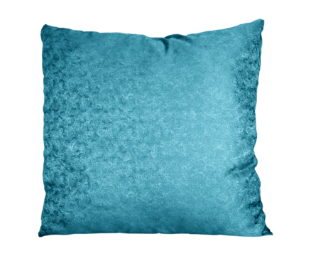 shiny blue velvet square pillow isolated on background with clipping path for decoration. cushion blue pillow for displayed in living room, bedroom, hotel. premium quality square cushion.