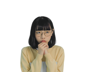 Transparent PNG young thoughtful japanese girl student on isolated background, cute adorable asian woman