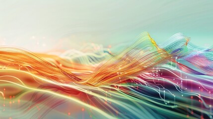 Colorful lines and shapes depicting abstract data flow in a dynamic digital space setting. Data insights