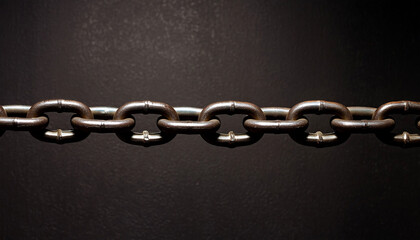 Obraz premium Close-up of a metal chain with interlinked loops in dark background, strength and connectivity.