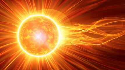 Solar Energy and Ultraviolet Rays. Abstract Sun with Radiant Waves on Red Background