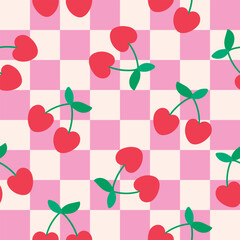 Cherry Seamless Pattern Checkered Cherries Background Pink Checkered Cherry Background