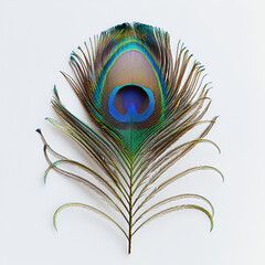 Fototapeta premium peacock feather isolated on white background ,Wallpaper with diagonal peacock feathers on a white background ,Peacock feather quill isolated on white