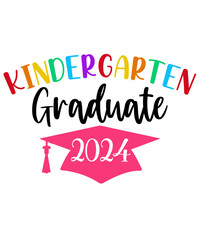 Kindergarten Graduation typography clip art design on plain white transparent isolated background for card, shirt, hoodie, sweatshirt, apparel, tag, mug, icon, poster or badge