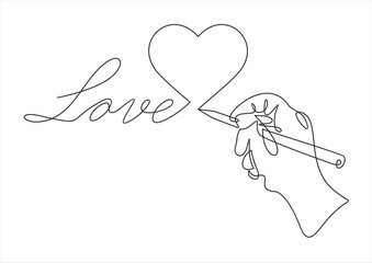 Continuous one line drawing of hand drawing heart. Concept of birthday, valentine's day.