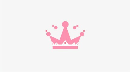 Stylized pink crown with a central jewel, set against a white background with scattered pink circles of varying sizes