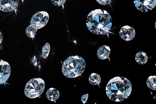 Diamonds falling against black background
