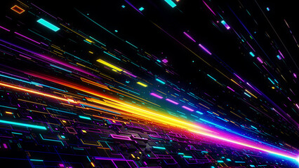 High-tech digital futuristic technology abstract background with illuminated vibrant geometrics and electronic components. Big Data clustering. Quantum computer processor. Cyber innovation concept