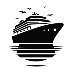 Big cruise ship clip art. Flat monochrome vector illustration