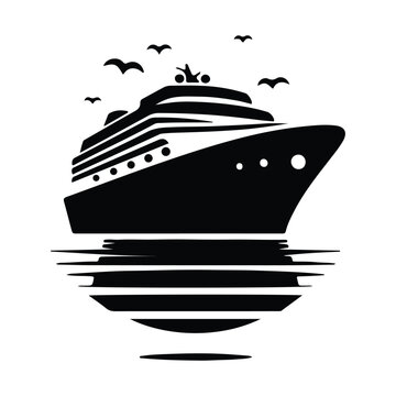 Big cruise ship clip art. Flat monochrome vector illustration