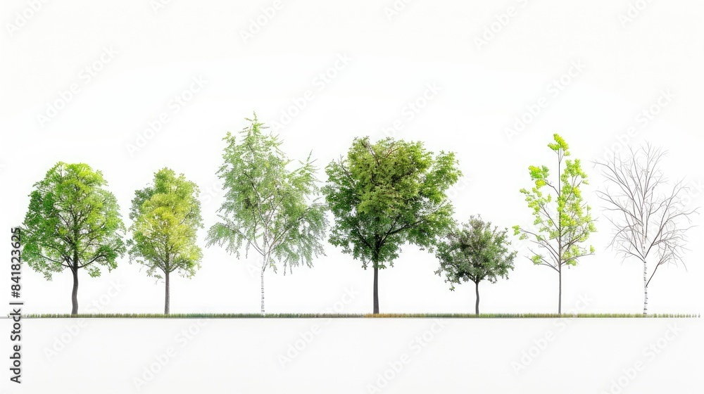 Poster trees standing alone on a white background collection of trees single green leaf on a white backgrou