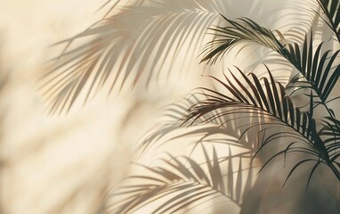 Obraz premium Tropical Palm Leaf Shadows on Beige Background create a relaxingly serene setting