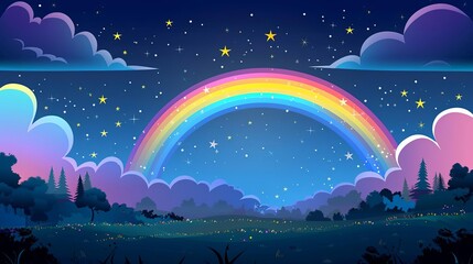 Fototapeta premium fantasy stars rainbow wallpaper flat design front view enchanting animation vivid