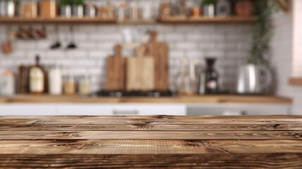 Fototapeta premium Rustic Kitchen Countertop with Blurred Background, Generative AI
