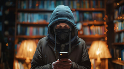 photo of a man use mobile phone with graphic background for Internet and Network security concept, Generative AI