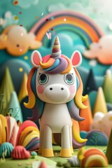 Naklejka premium unicorn fantasy celebration flat design front view enchanted animation vivid