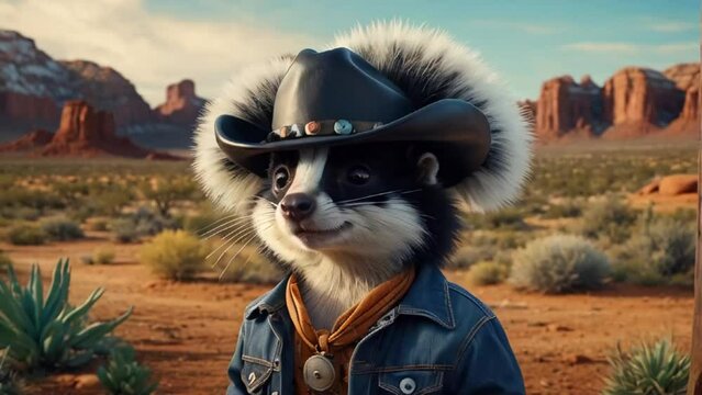 Cute skunk wearing a cowboy hat