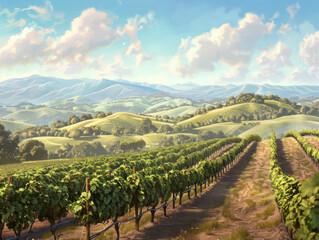 Obraz premium Vineyards on Rolling Hills, Generative AI Illustration