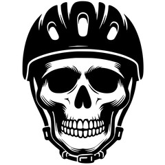 Silhouette of a skull wearing a bicycle helmet