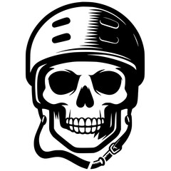 Silhouette of a skull wearing a skateboard helmet