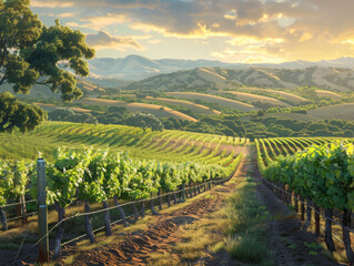 Fototapeta premium Vineyards on Rolling Hills, Generative AI Illustration