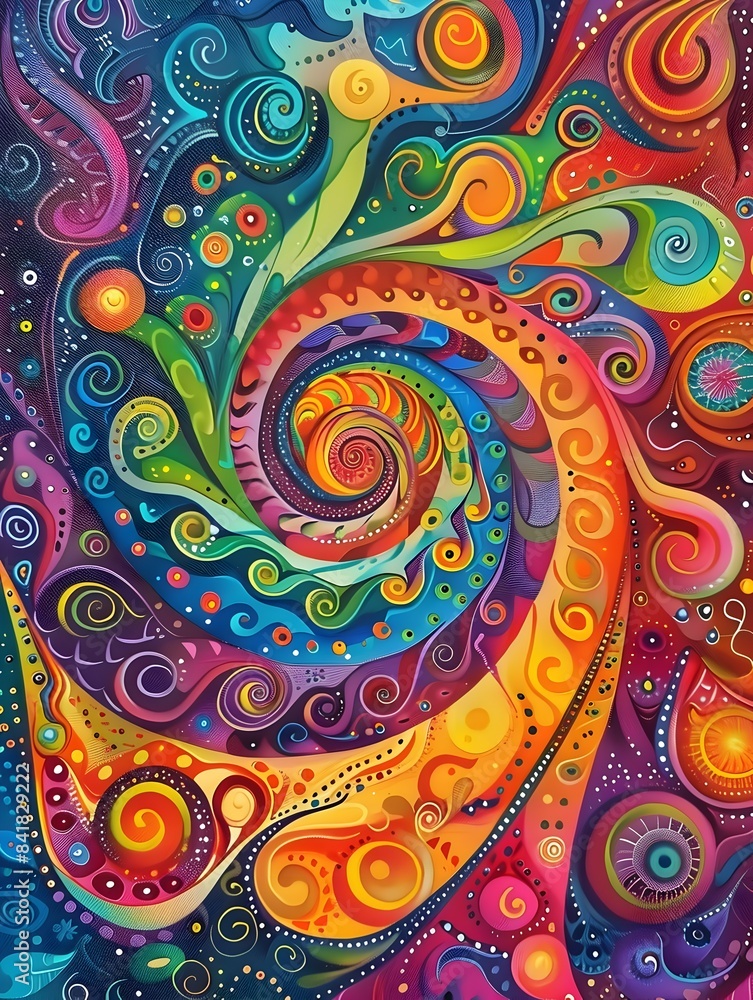 Poster mesmerizing psychedelic spiral of vibrant organic shapes and flowing patterns