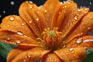 Water Drops on a Orange Bloomed Flower